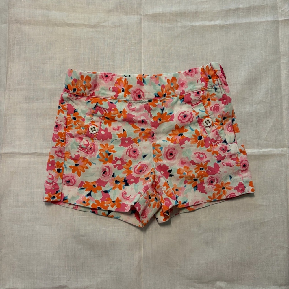 Janie and Jack Floral Cotton Shorts Girls Size 3 Pink Orange Spring Boutique